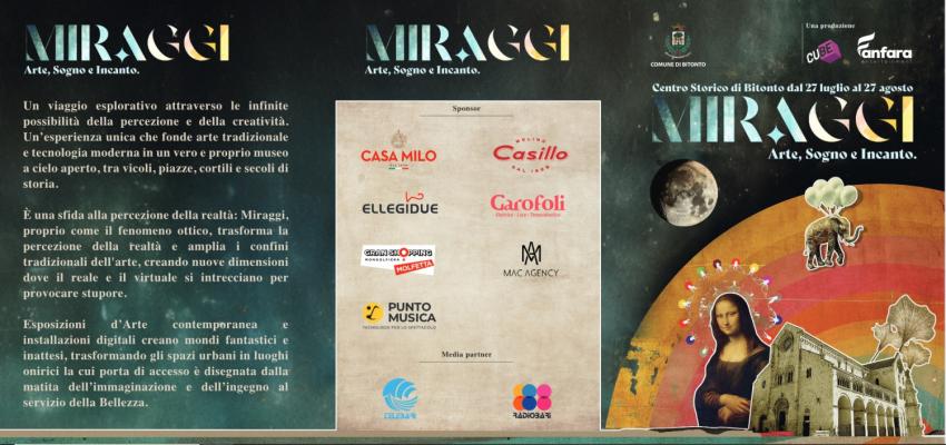 “Miraggi – Arte, sogno e incanto”. Questa sera il via all’evento artistico a cielo aperto dell’estate bitontina