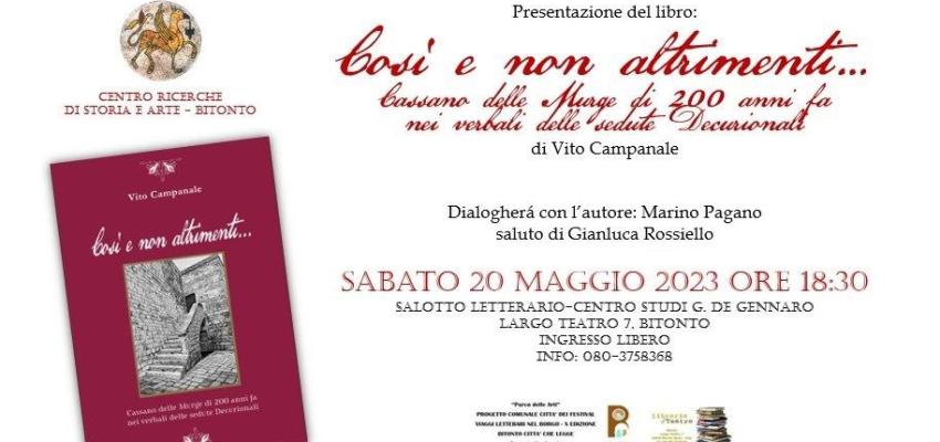 La Cassano delle Murge di 200 anni fa raccontata da Vito Campanale
